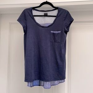 ONE SEPTEMBER Pleated Back Navy Top